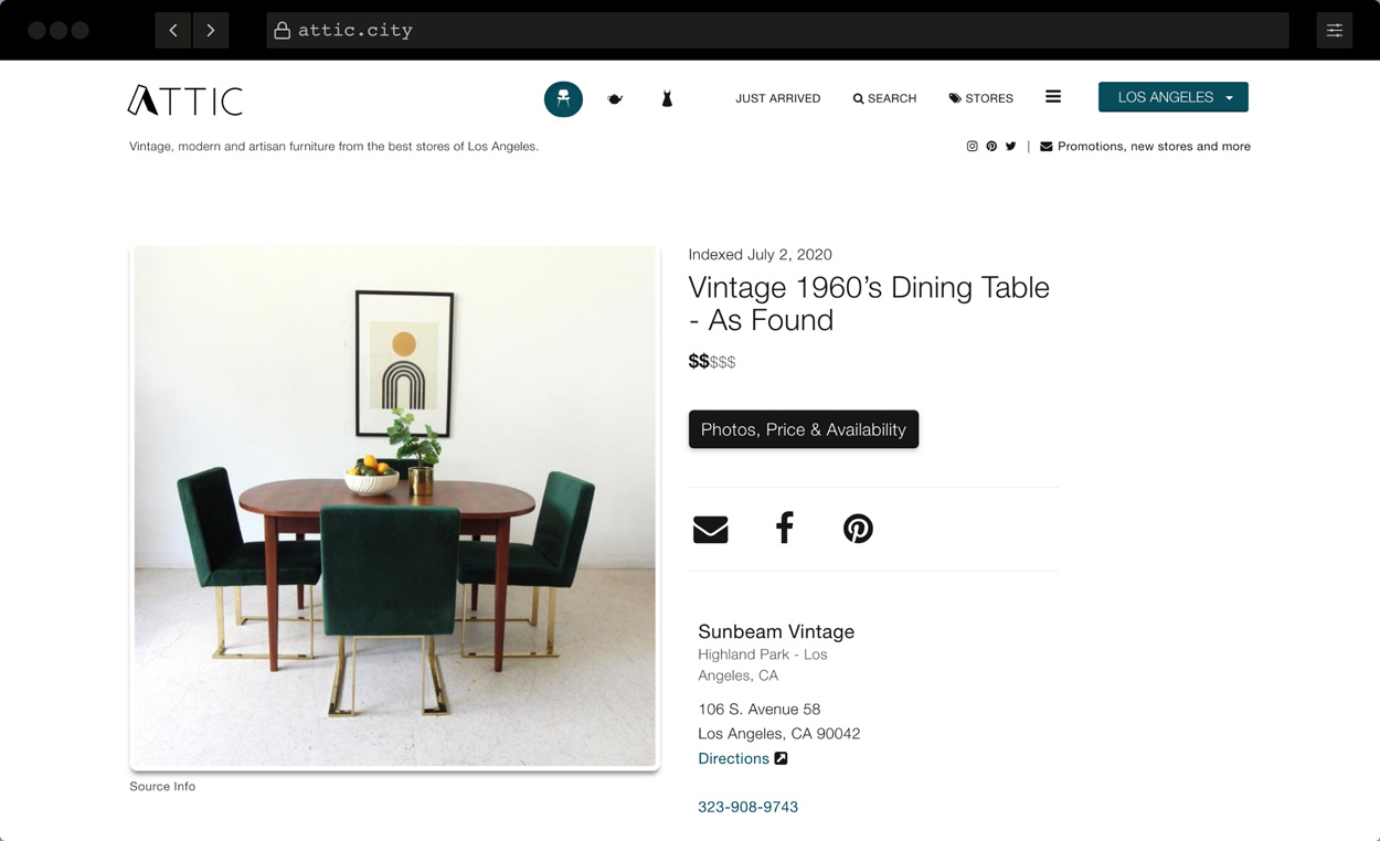 Screenshot of ATTIC Website: Furniture, Home Decor and Fashion Search Engine