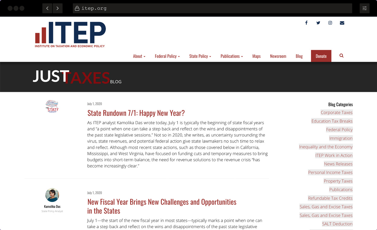 Screenshot of ITEP.org: WordPress Website for Nonprofit Think Tank in Washington DC