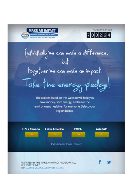 Global pledge website screenshot of responsive tablet version