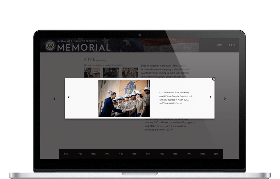 Interactive Website Timeline Designed and Developed for Federal Agency's Touchscreen Kiosk 
