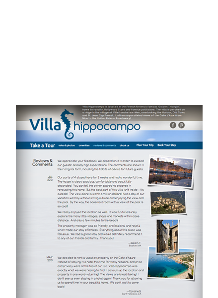 Screenshots of Website Design for VillaHippoCampo Real Estate Property