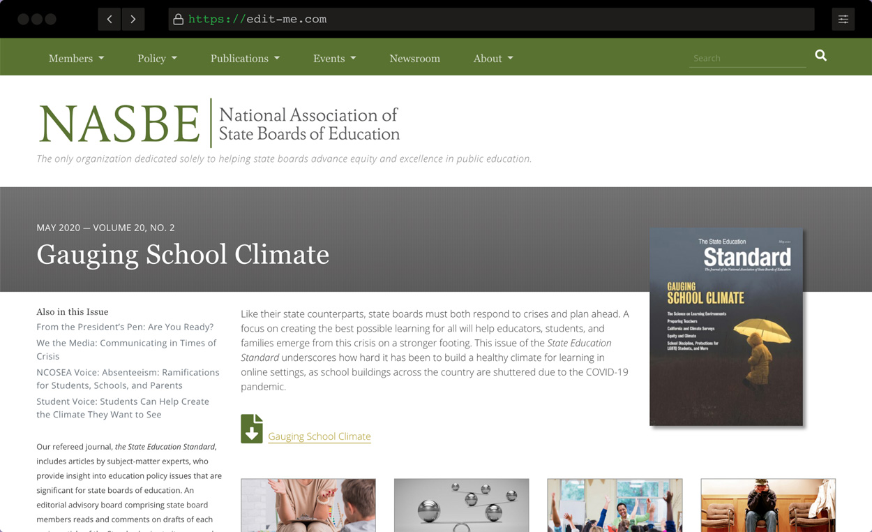 Screenshot of NASBE.org: WordPress website for nonprofit organization in Washington, DC