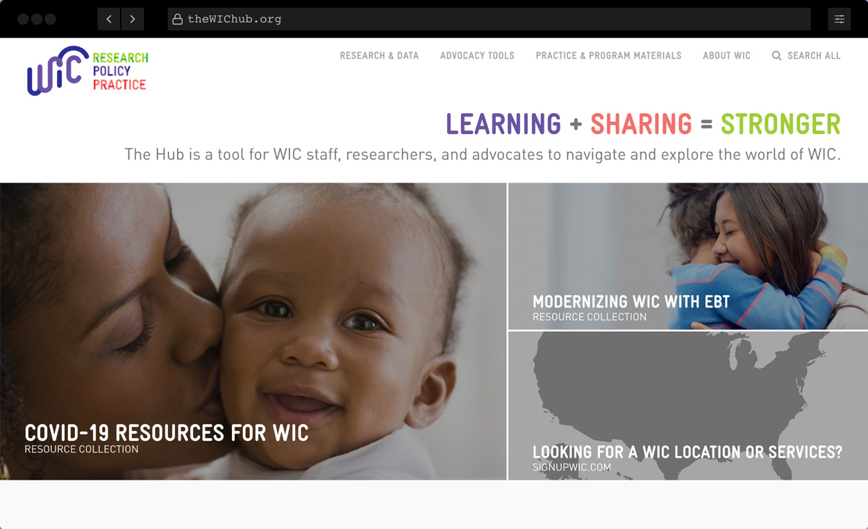 Screenshot of The WIC Hub: WordPress website for health care and policy research